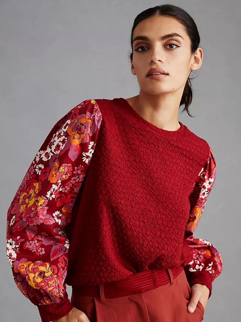 Porridge Anthropologie Textured Floral Sweatshirt Sweater Size Small